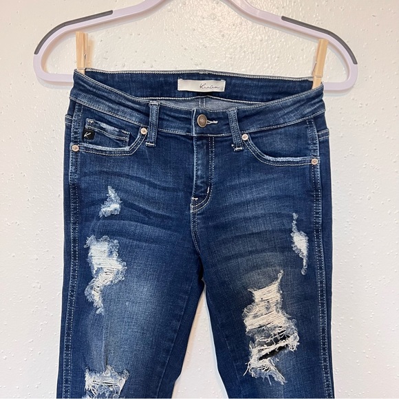 KanCan Jeans, Size 3 / 25 waist, distressed medium wash, ankle twist detail - Picture 3 of 8